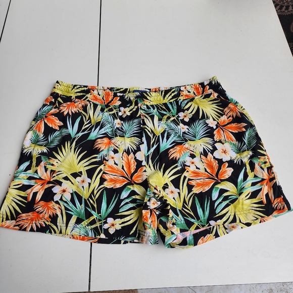 Carribean Joe Tropical Print Shorts Comfort Stretch Hawaiian Black Yellow XL - Picture 1 of 9